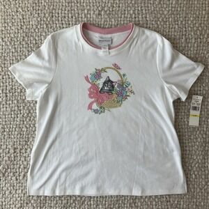 NEW Alfred Dunner Cat Lady Mom Embroidered Garden Gems T Shirt Medium NWT